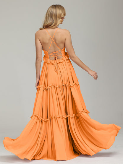 V-neck Empire Waist Chiffon Bridesmaid Dress