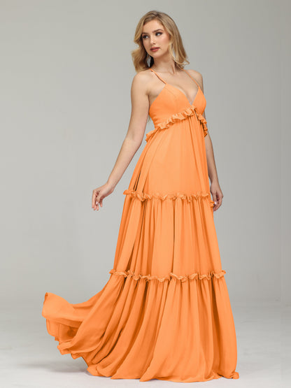 V-neck Empire Waist Chiffon Bridesmaid Dress