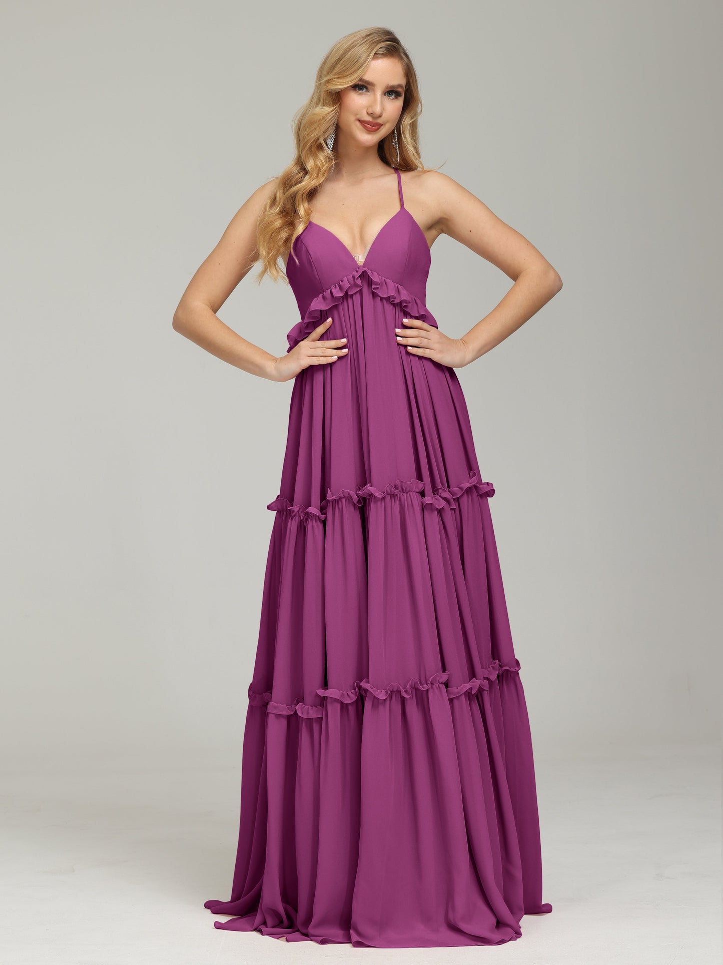 V-neck Empire Waist Chiffon Bridesmaid Dress