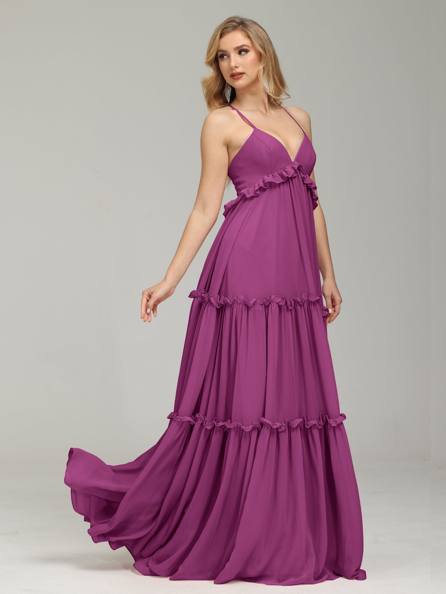 V-neck Empire Waist Chiffon Bridesmaid Dress