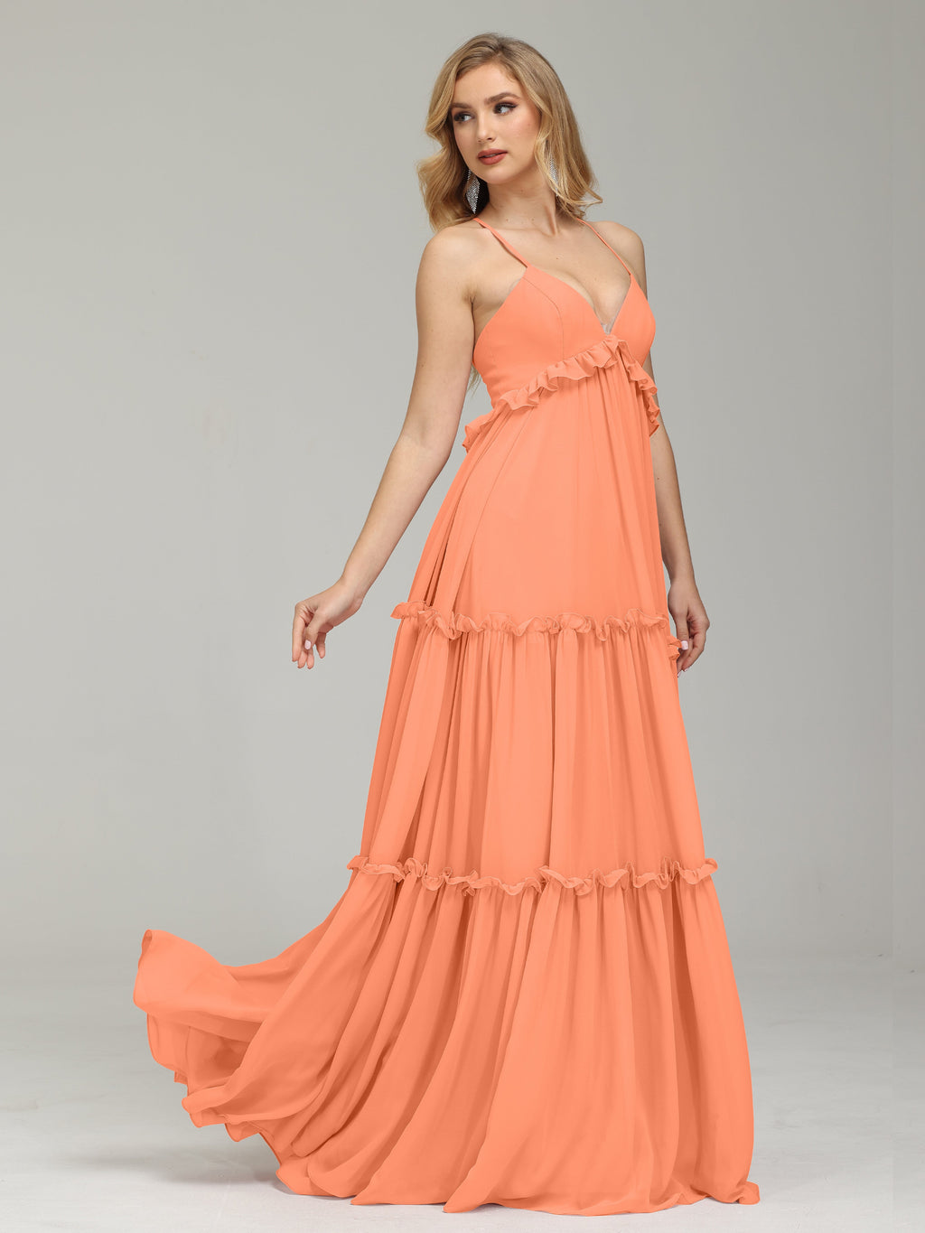 V-neck Empire Waist Chiffon Bridesmaid Dress