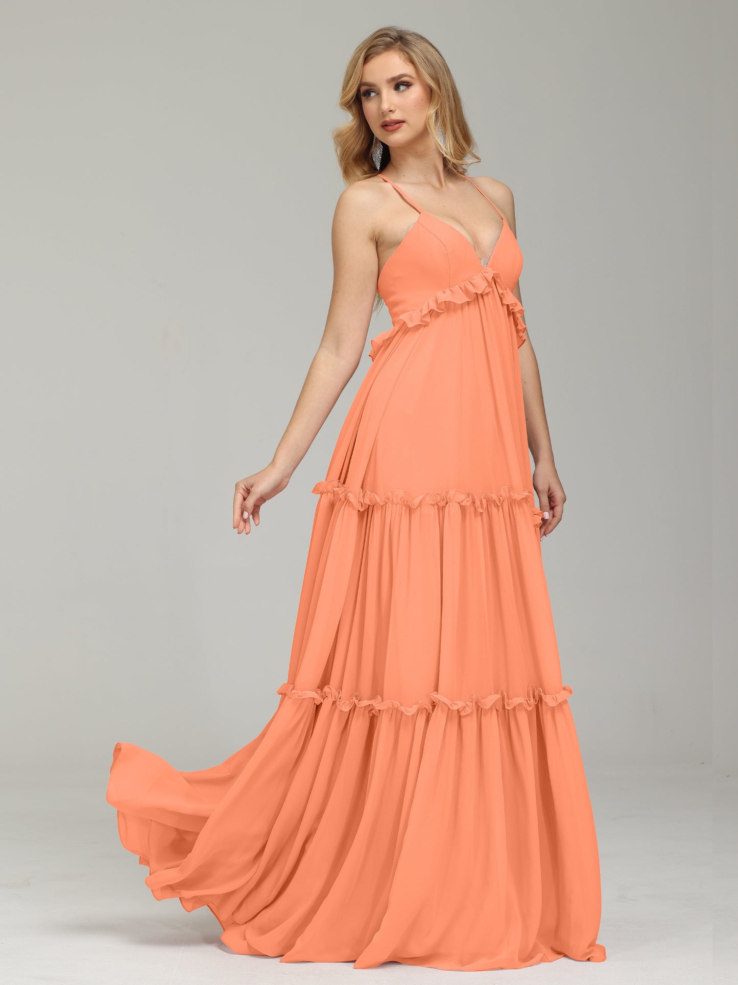 V-neck Empire Waist Chiffon Bridesmaid Dress