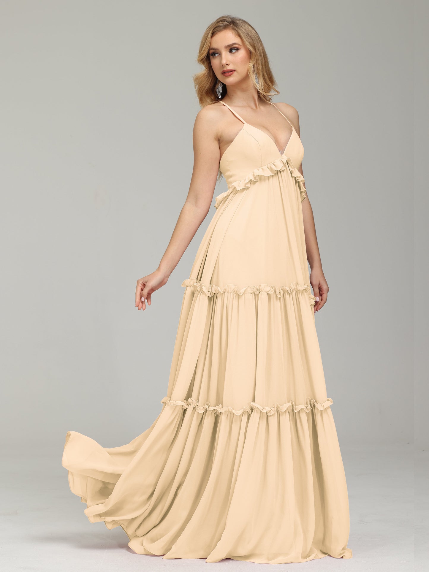 V-neck Empire Waist Chiffon Bridesmaid Dress
