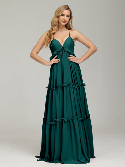 V-neck Empire Waist Chiffon Bridesmaid Dress
