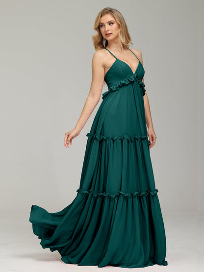 V-neck Empire Waist Chiffon Bridesmaid Dress