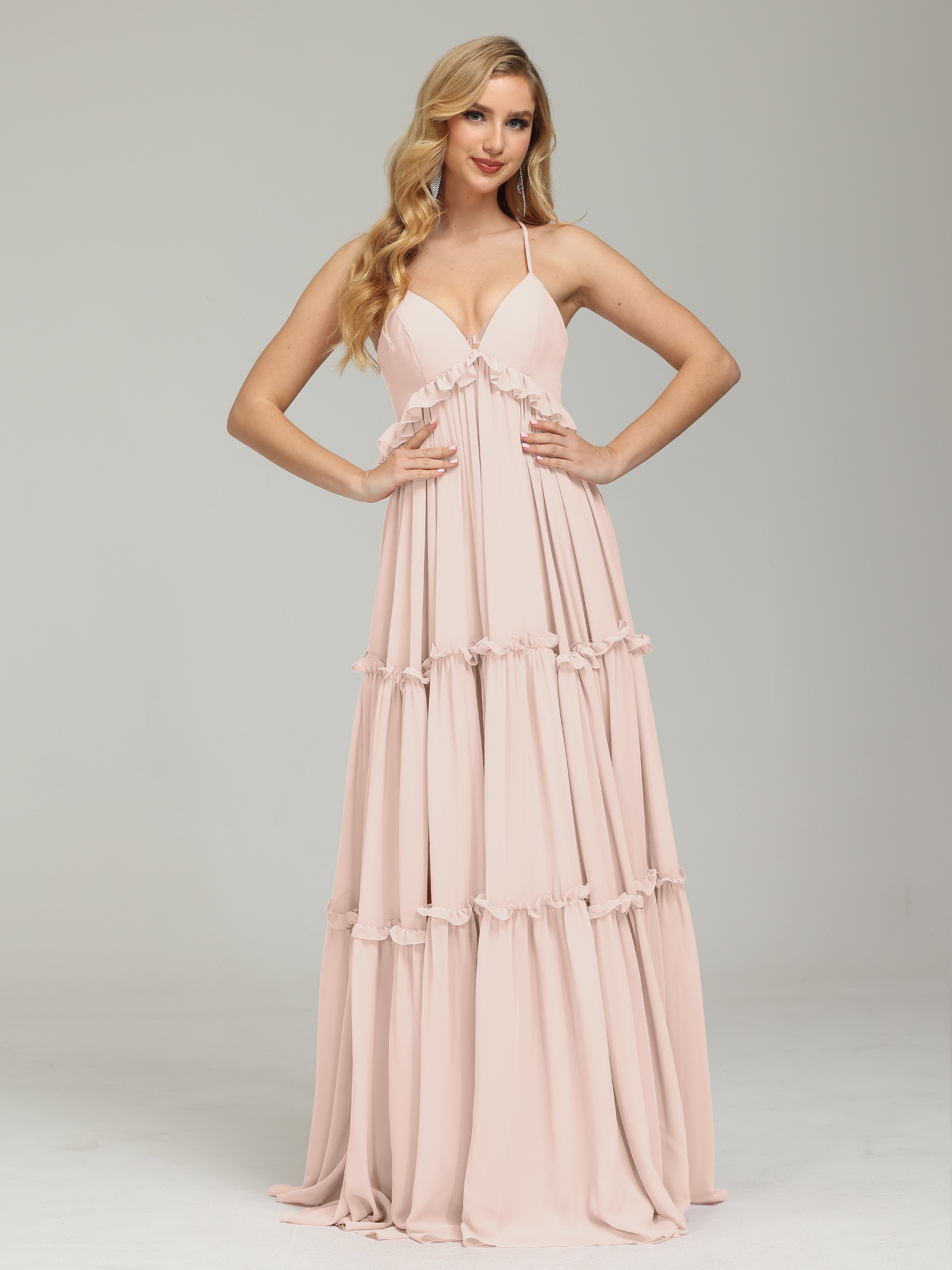 V-neck Empire Waist Chiffon Bridesmaid Dress