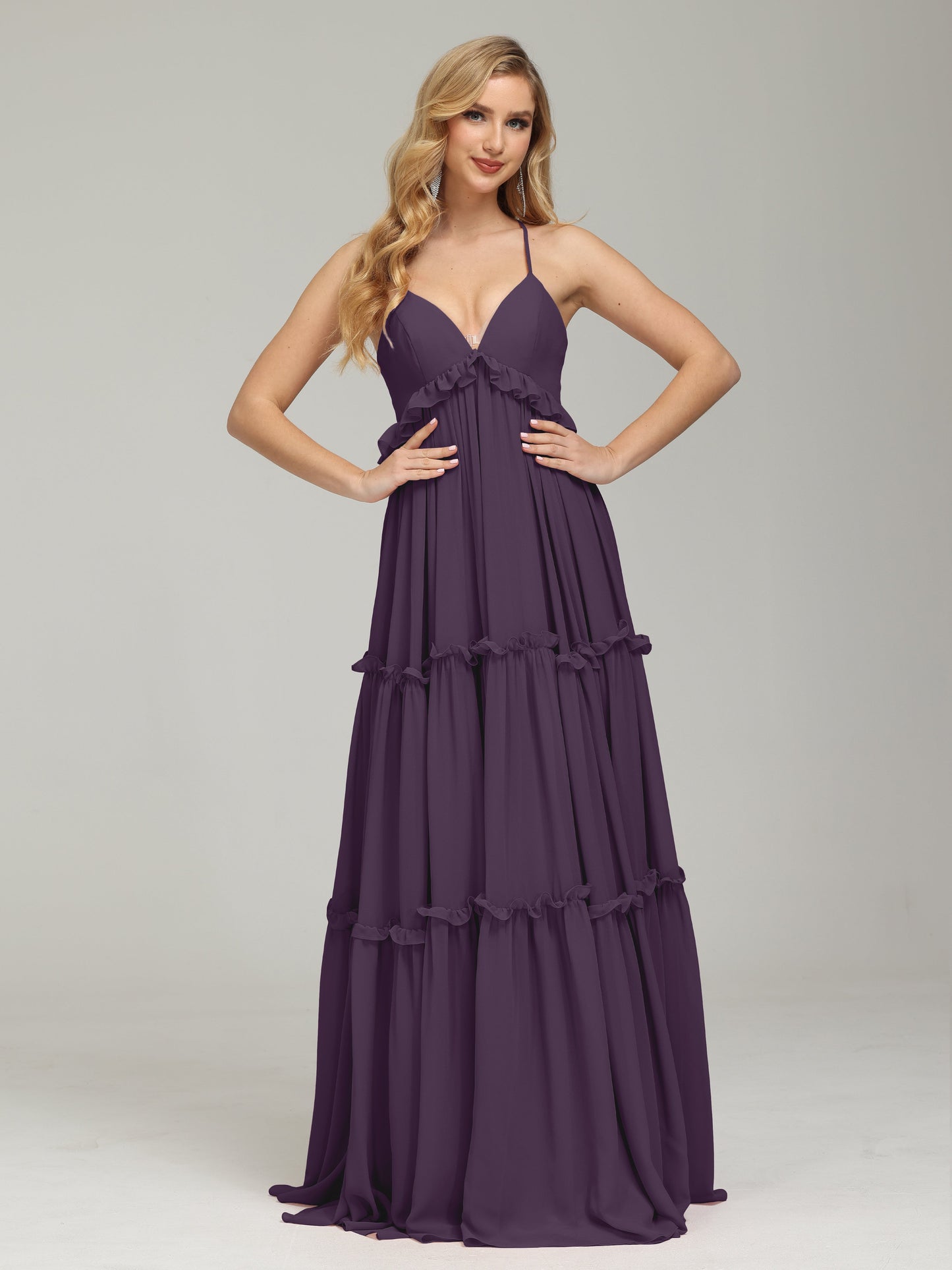 V-neck Empire Waist Chiffon Bridesmaid Dress