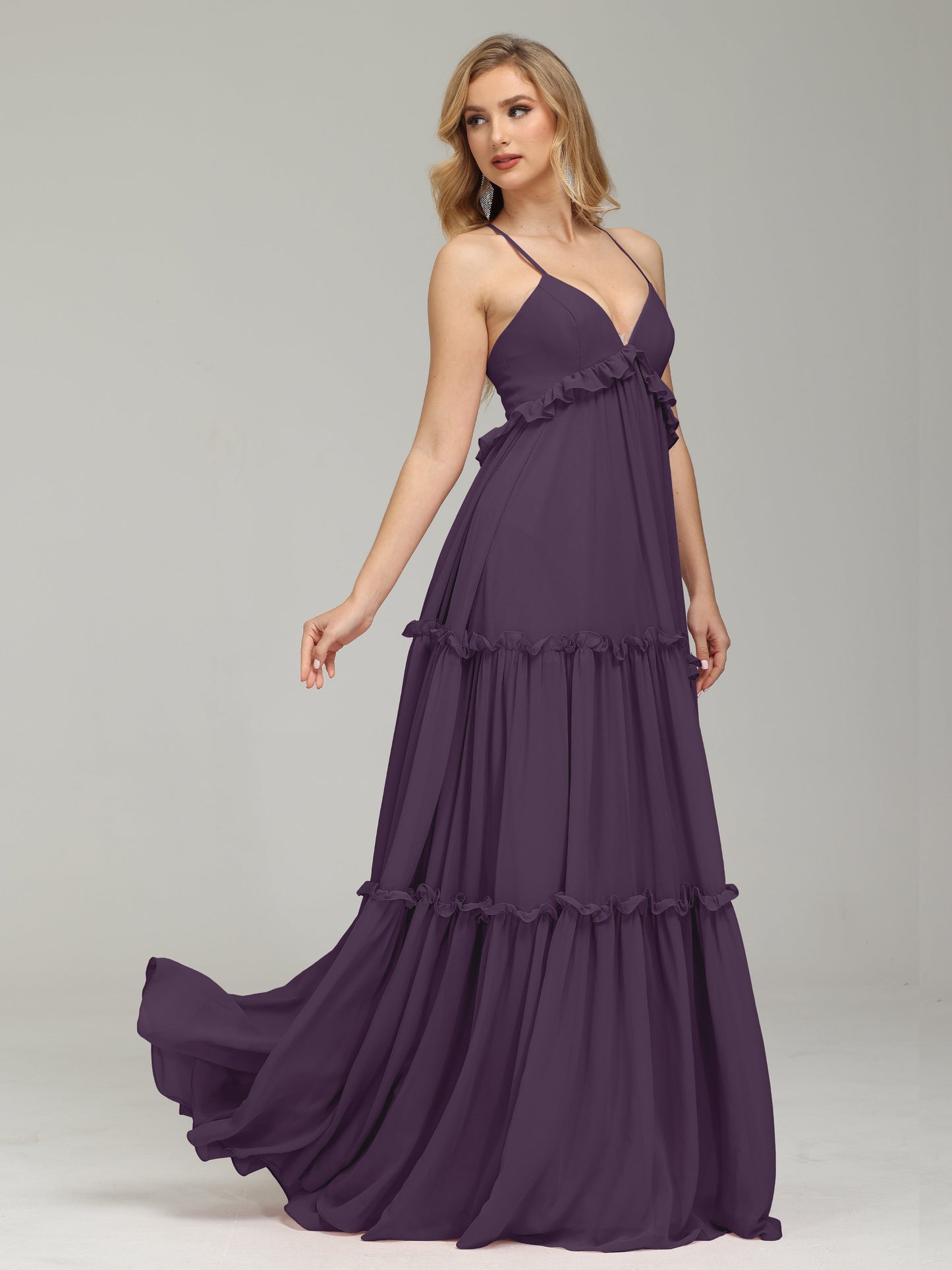 V-neck Empire Waist Chiffon Bridesmaid Dress