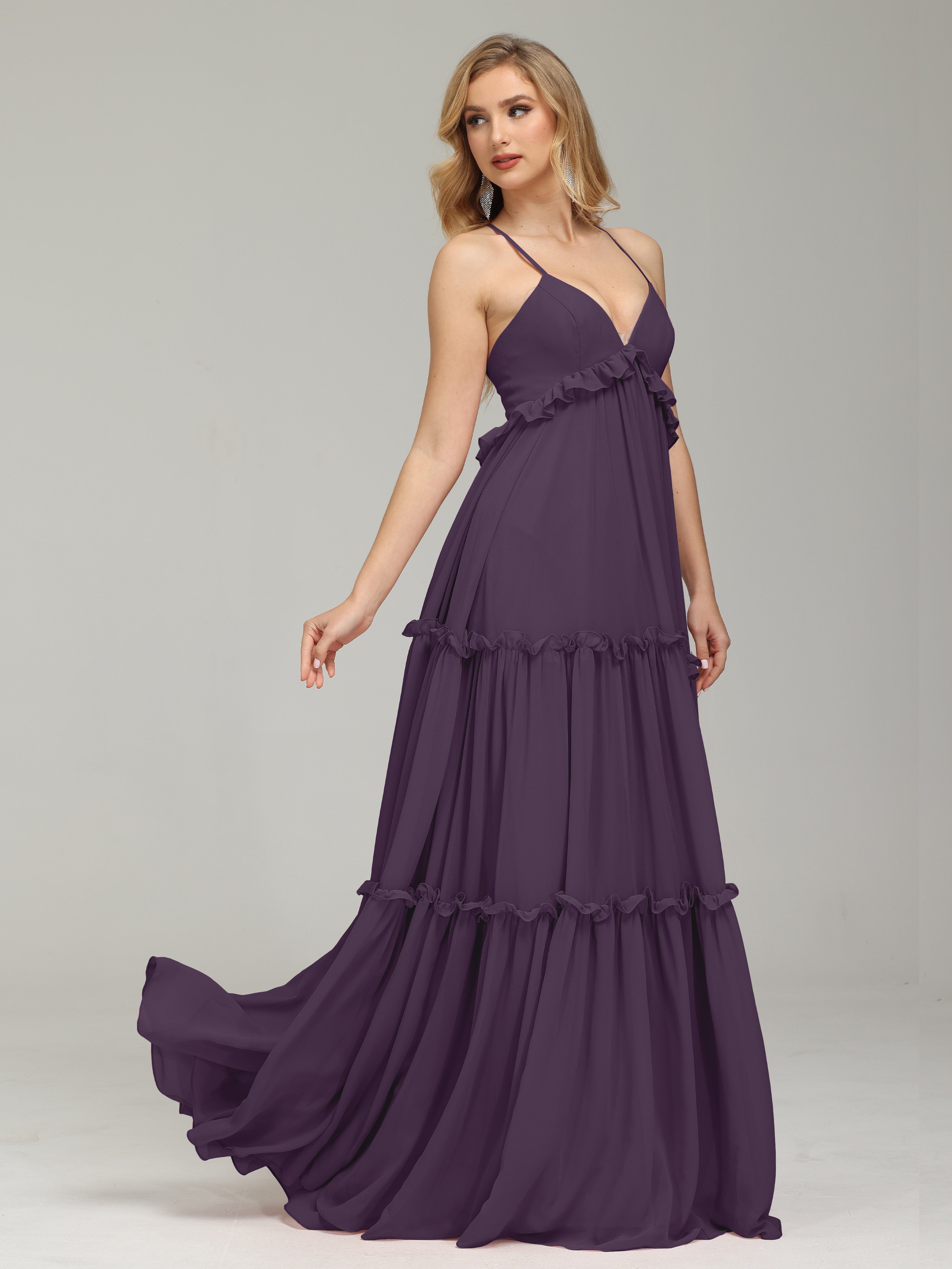 V-neck Empire Waist Chiffon Bridesmaid Dress