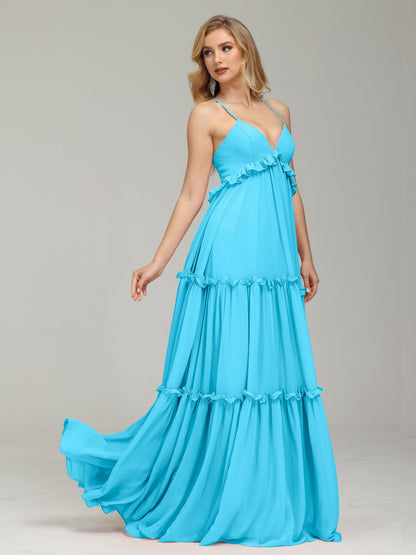 V-neck Empire Waist Chiffon Bridesmaid Dress