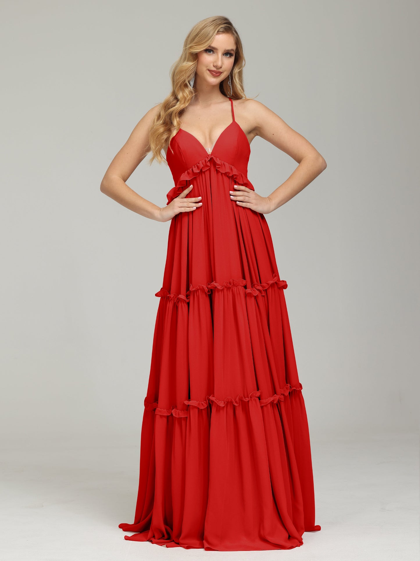 V-neck Empire Waist Chiffon Bridesmaid Dress