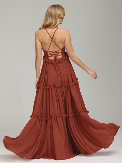 V-neck Empire Waist Chiffon Bridesmaid Dress