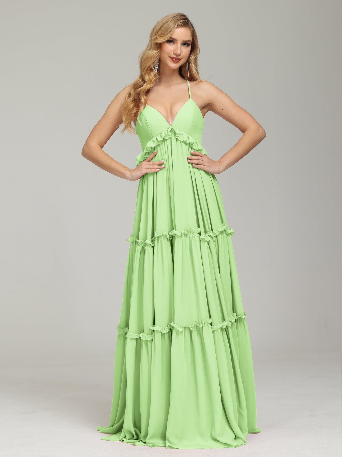 V-neck Empire Waist Chiffon Bridesmaid Dress