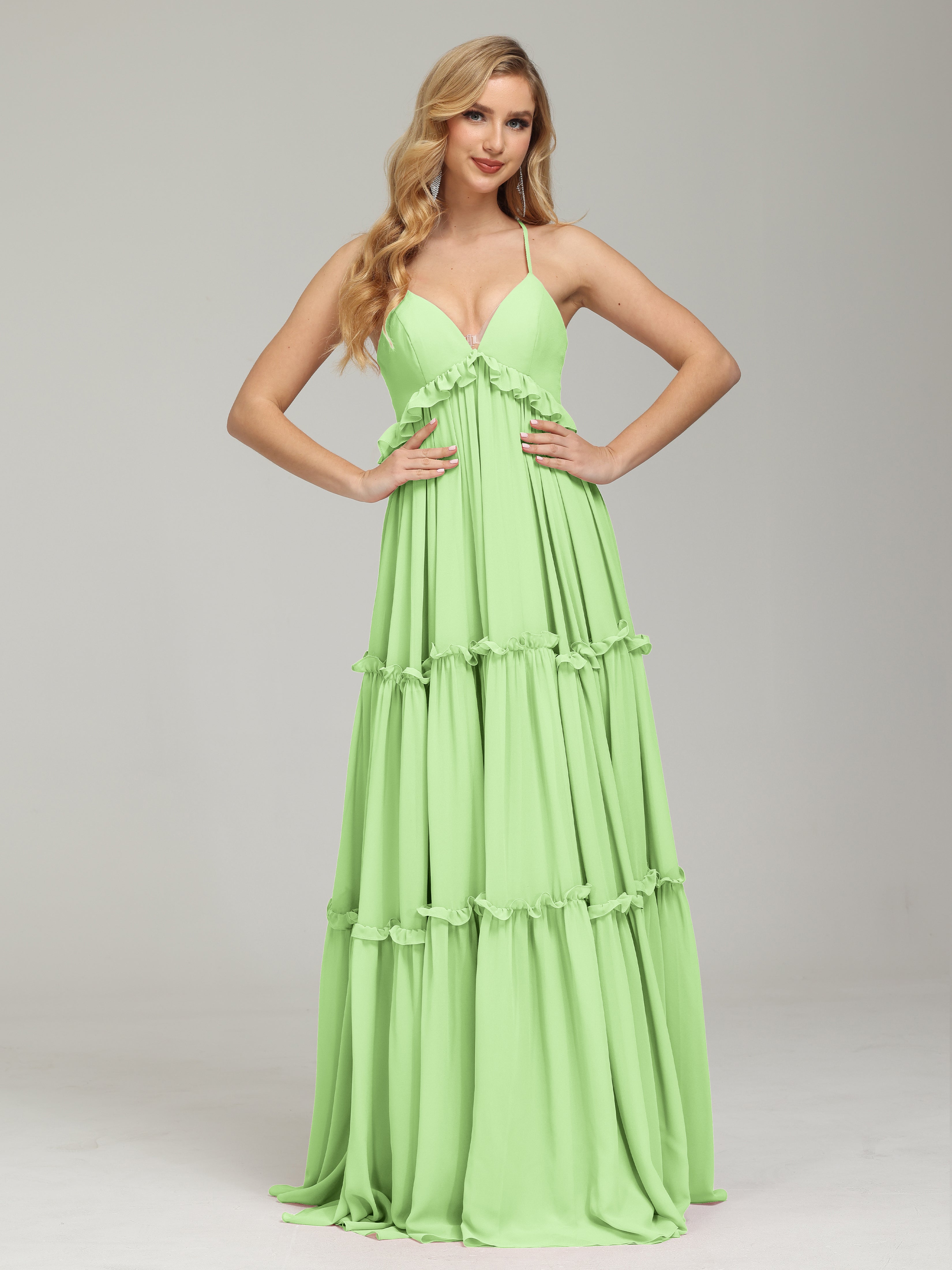 V-neck Empire Waist Chiffon Bridesmaid Dress