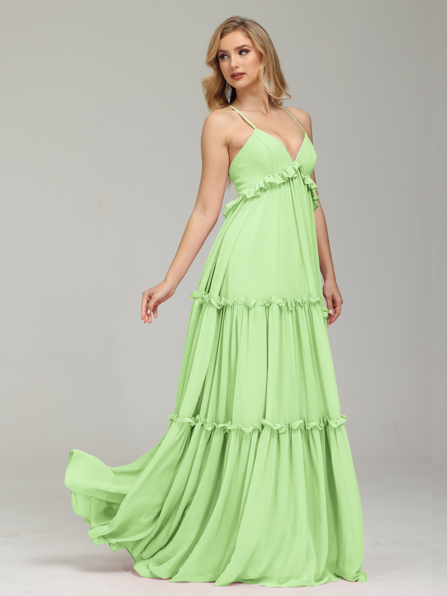 V-neck Empire Waist Chiffon Bridesmaid Dress