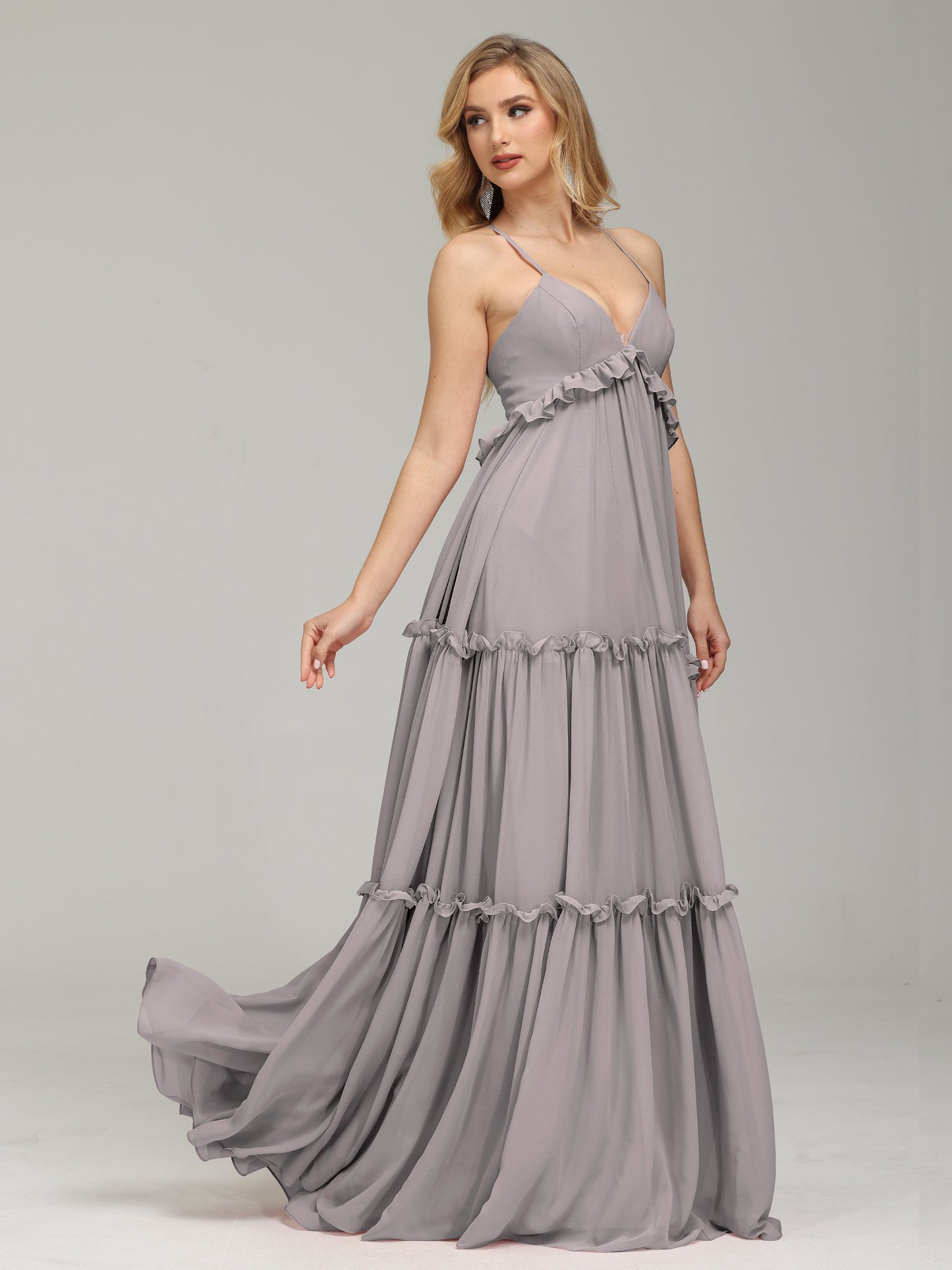 V-neck Empire Waist Chiffon Bridesmaid Dress