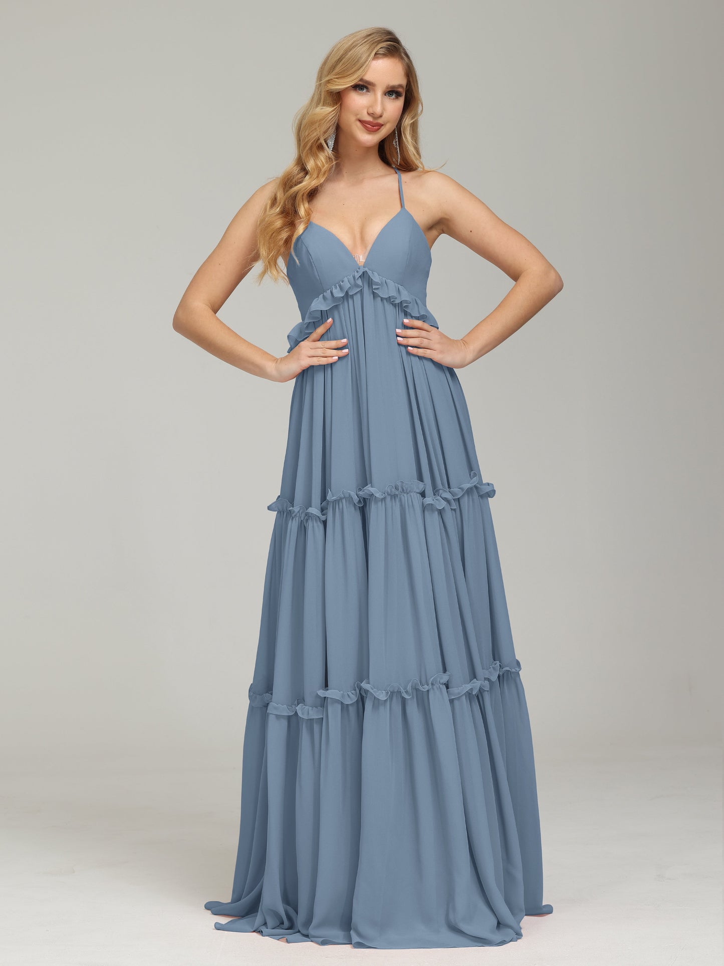 V-neck Empire Waist Chiffon Bridesmaid Dress
