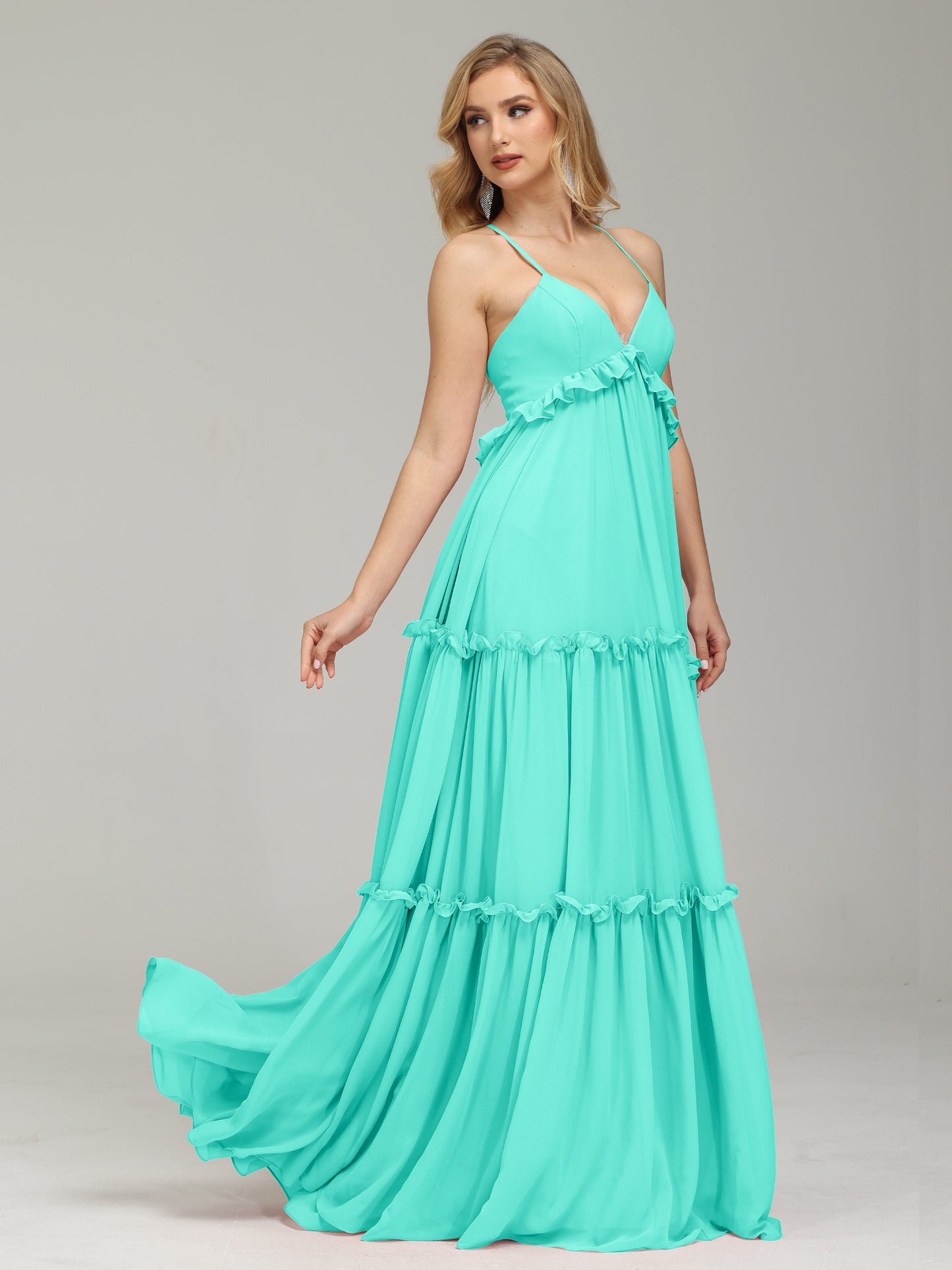 V-neck Empire Waist Chiffon Bridesmaid Dress
