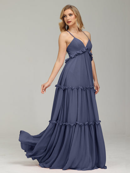 V-neck Empire Waist Chiffon Bridesmaid Dress