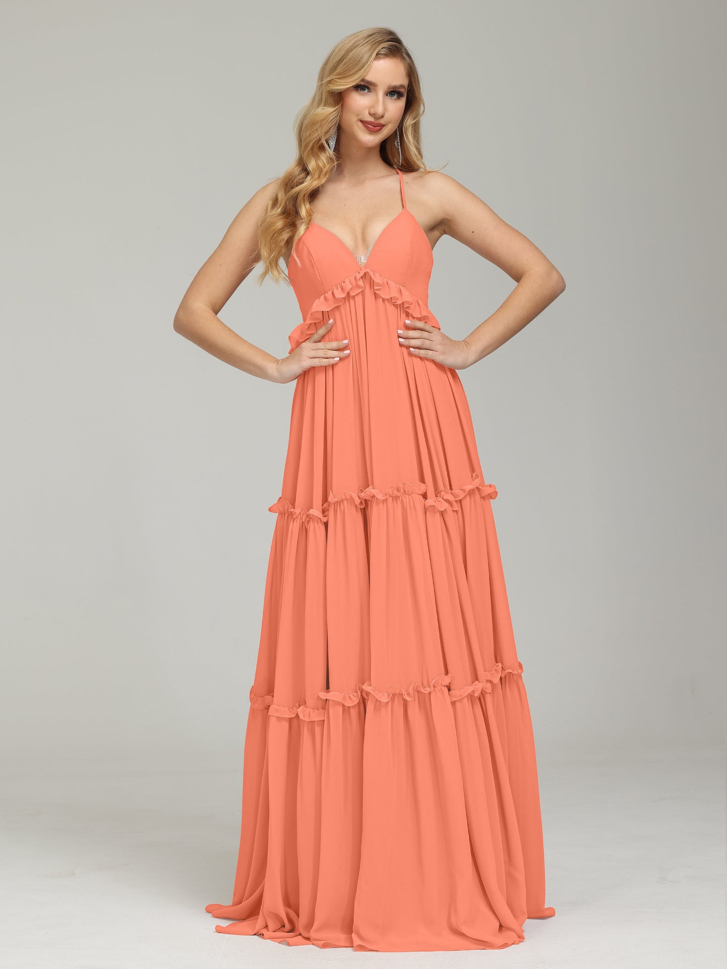 V-neck Empire Waist Chiffon Bridesmaid Dress