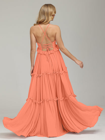V-neck Empire Waist Chiffon Bridesmaid Dress