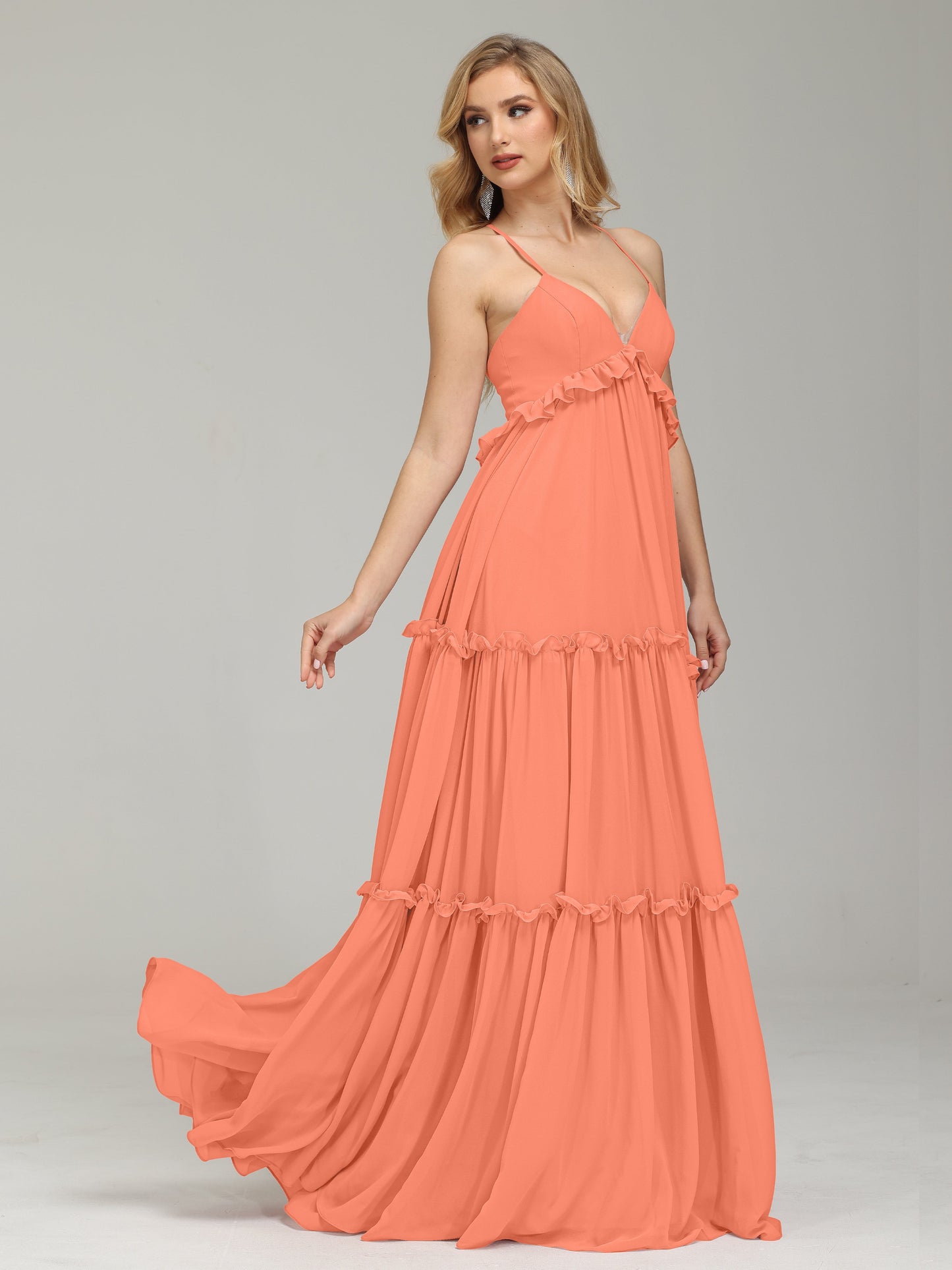 V-neck Empire Waist Chiffon Bridesmaid Dress