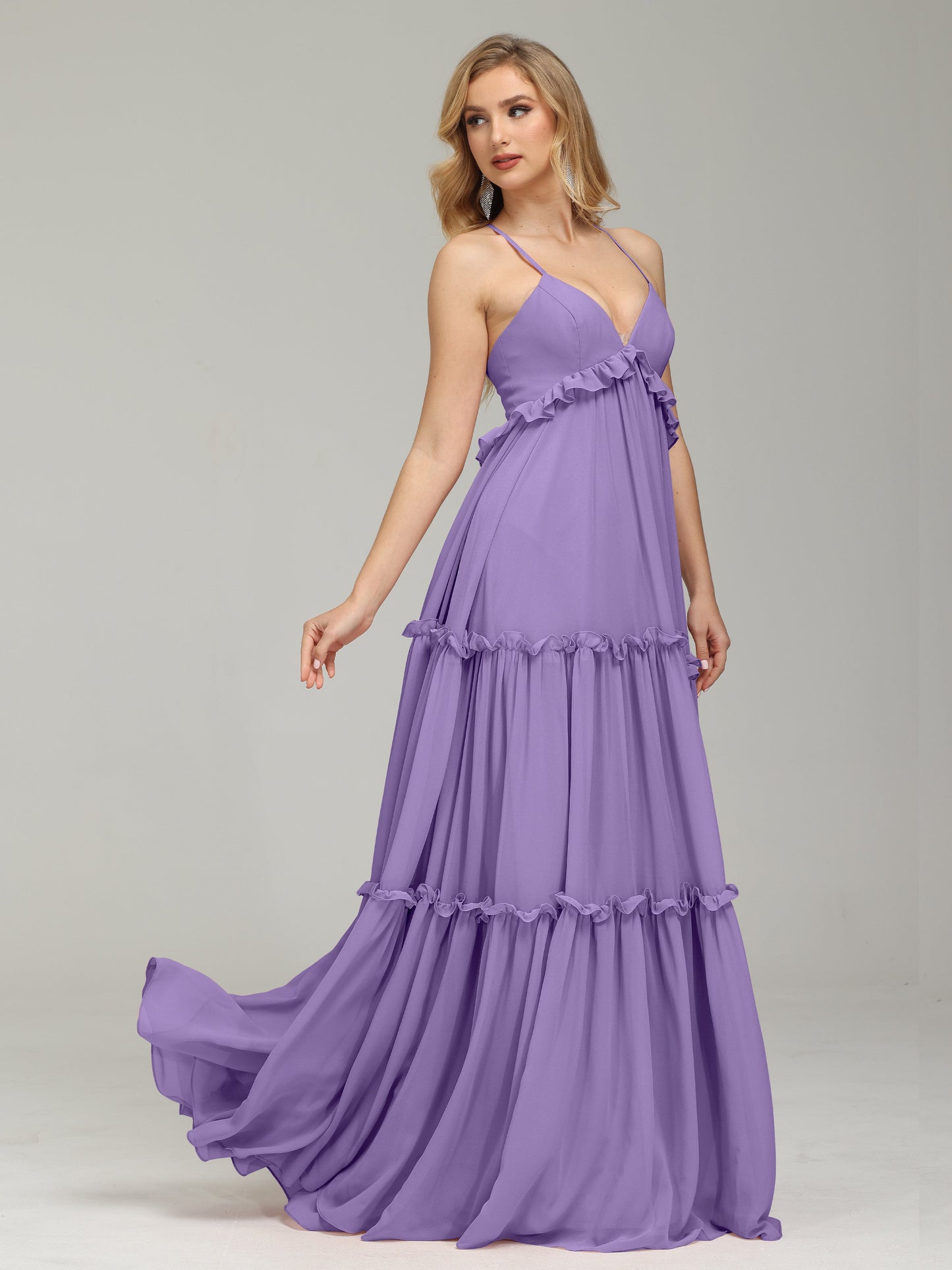 V-neck Empire Waist Chiffon Bridesmaid Dress