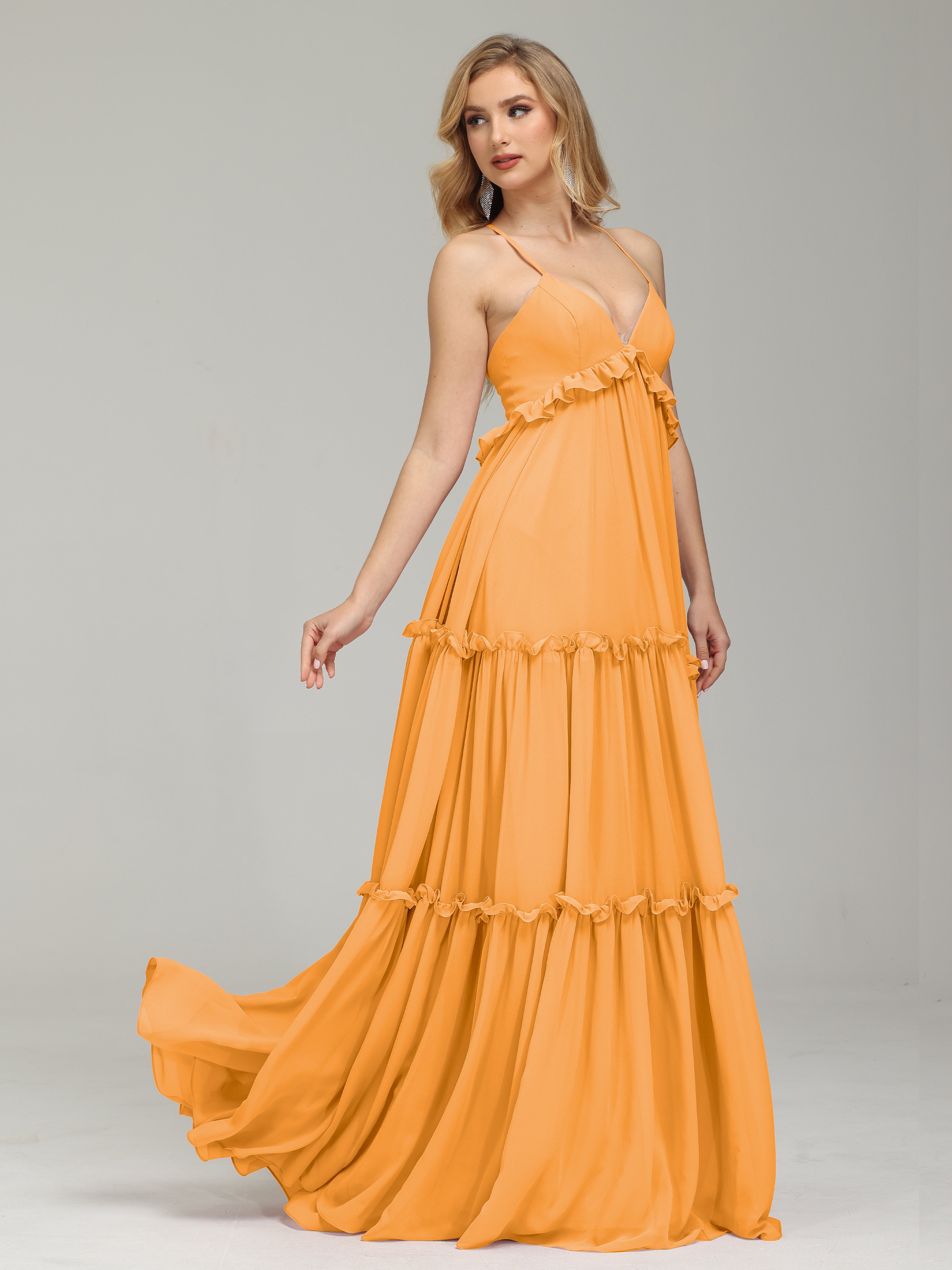 V-neck Empire Waist Chiffon Bridesmaid Dress