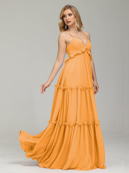 V-neck Empire Waist Chiffon Bridesmaid Dress