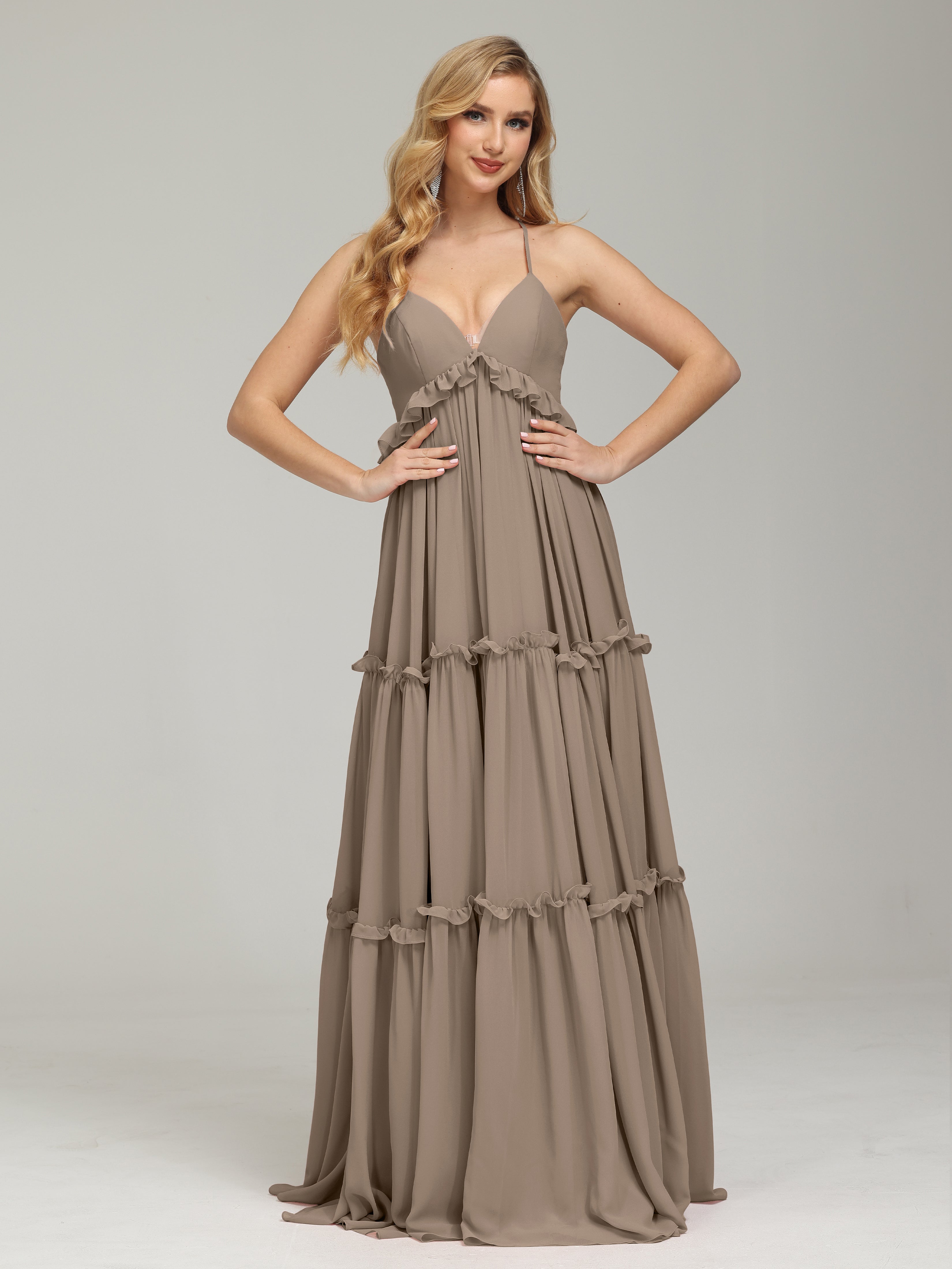 V-neck Empire Waist Chiffon Bridesmaid Dress
