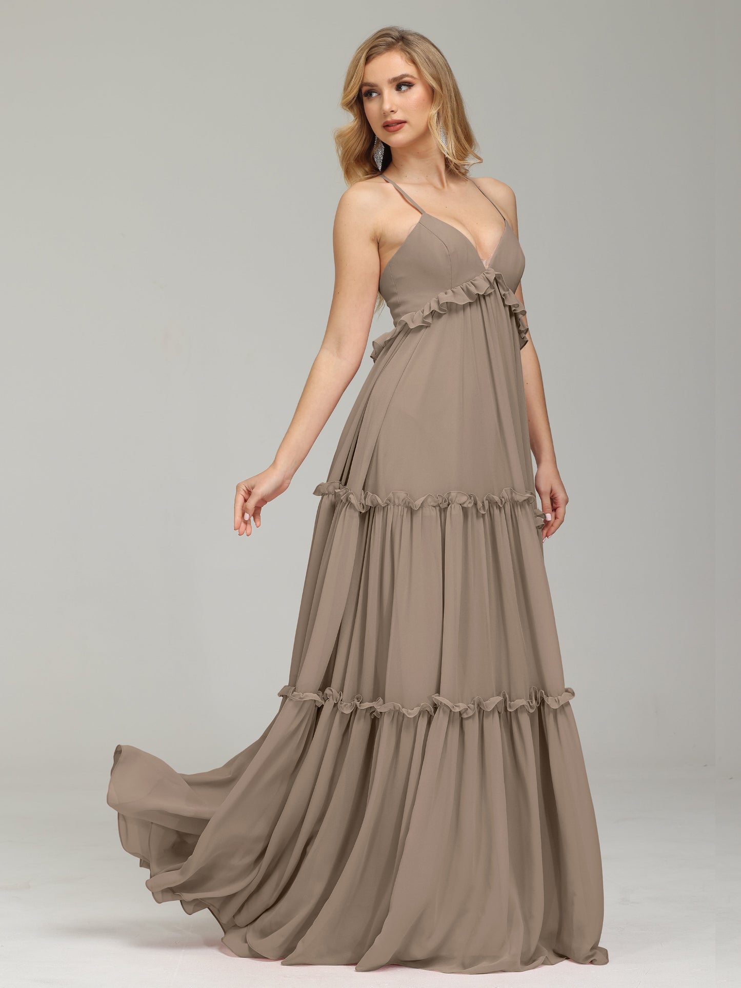 V-neck Empire Waist Chiffon Bridesmaid Dress