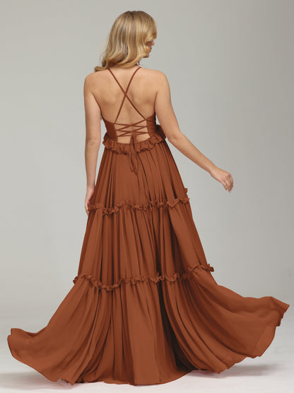 V-neck Empire Waist Chiffon Bridesmaid Dress