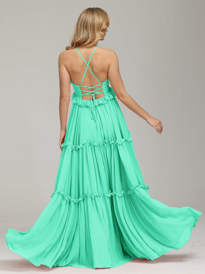V-neck Empire Waist Chiffon Bridesmaid Dress