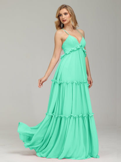 V-neck Empire Waist Chiffon Bridesmaid Dress
