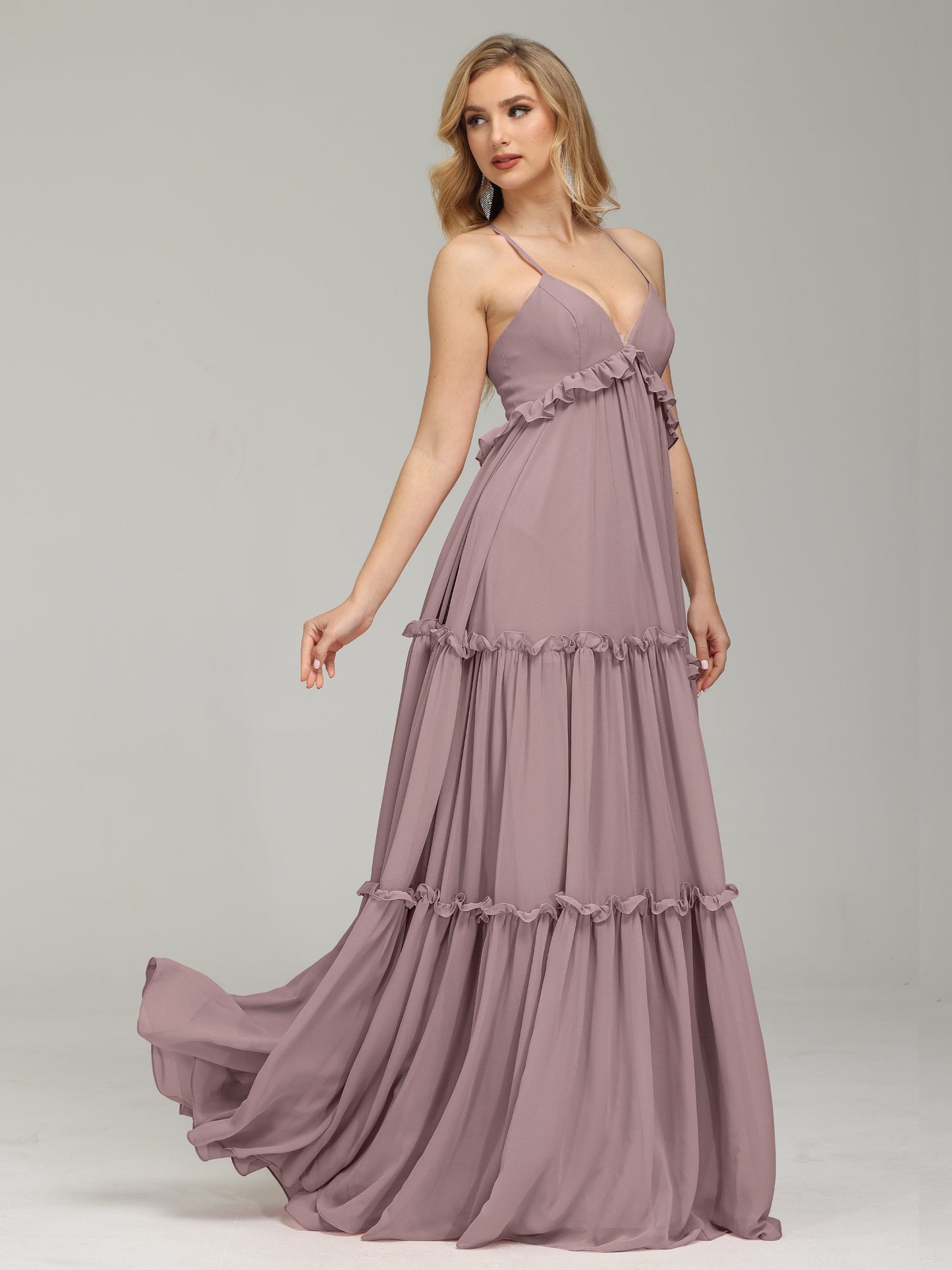 V-neck Empire Waist Chiffon Bridesmaid Dress