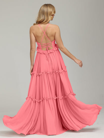 V-neck Empire Waist Chiffon Bridesmaid Dress