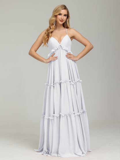 V-neck Empire Waist Chiffon Bridesmaid Dress