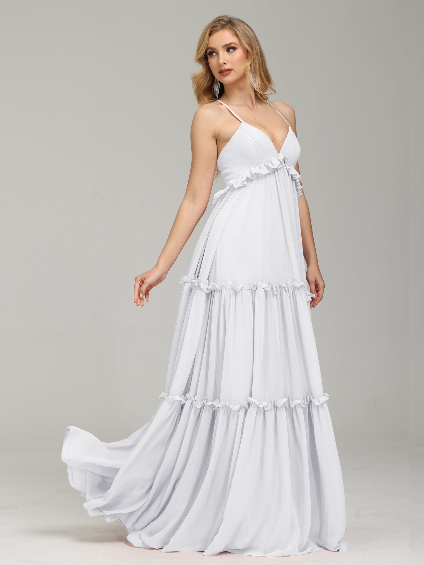 V-neck Empire Waist Chiffon Bridesmaid Dress