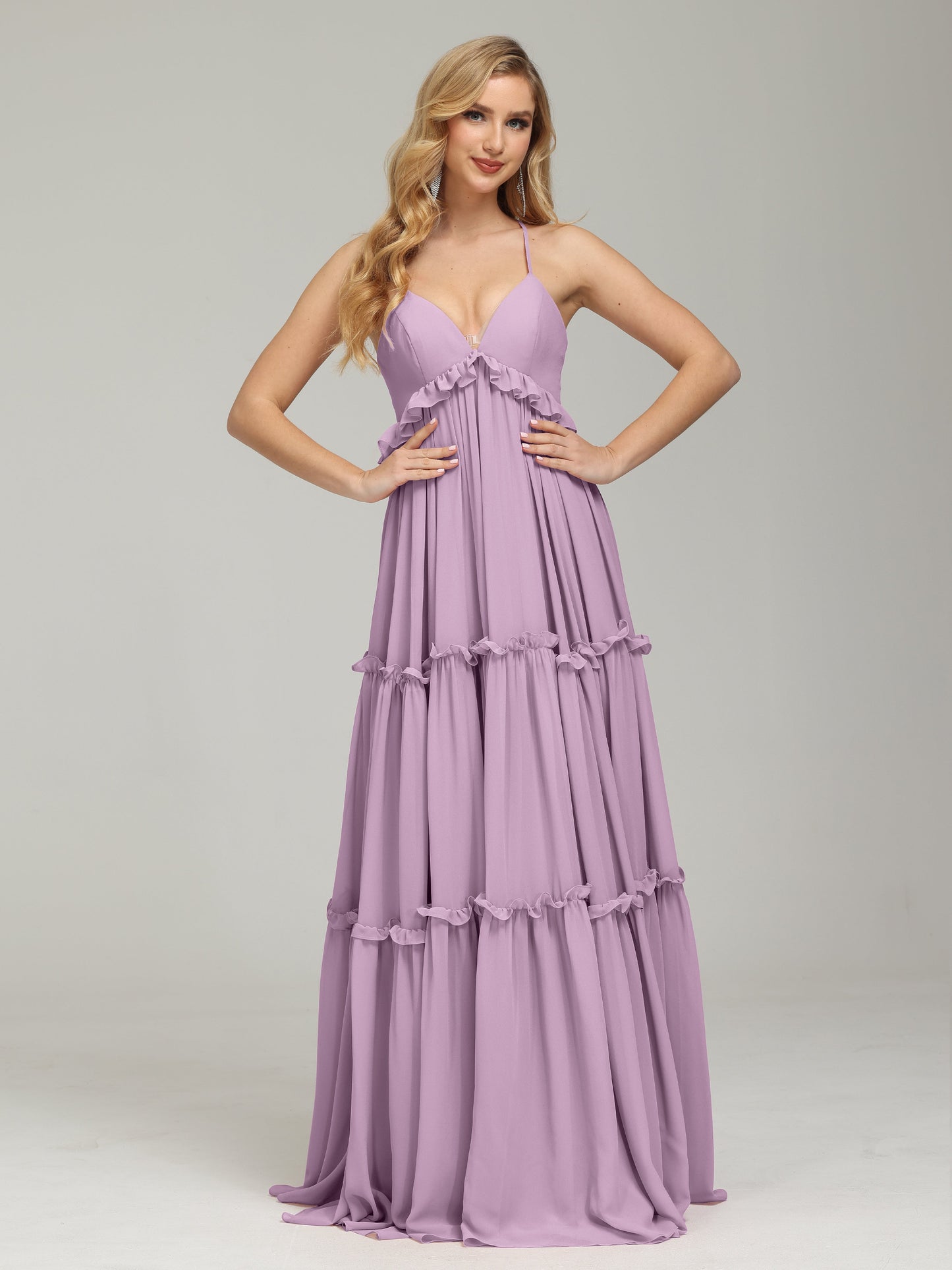 V-neck Empire Waist Chiffon Bridesmaid Dress