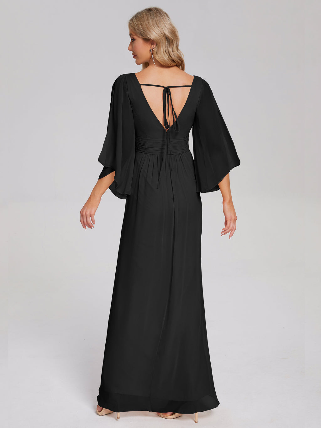 Fatima V-neck Ruffles Long Chiffon Bridesmaid Dress with Slit