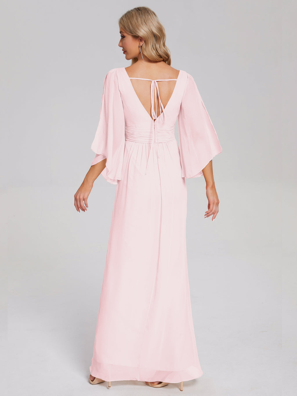 Fatima V-neck Ruffles Long Chiffon Bridesmaid Dress with Slit
