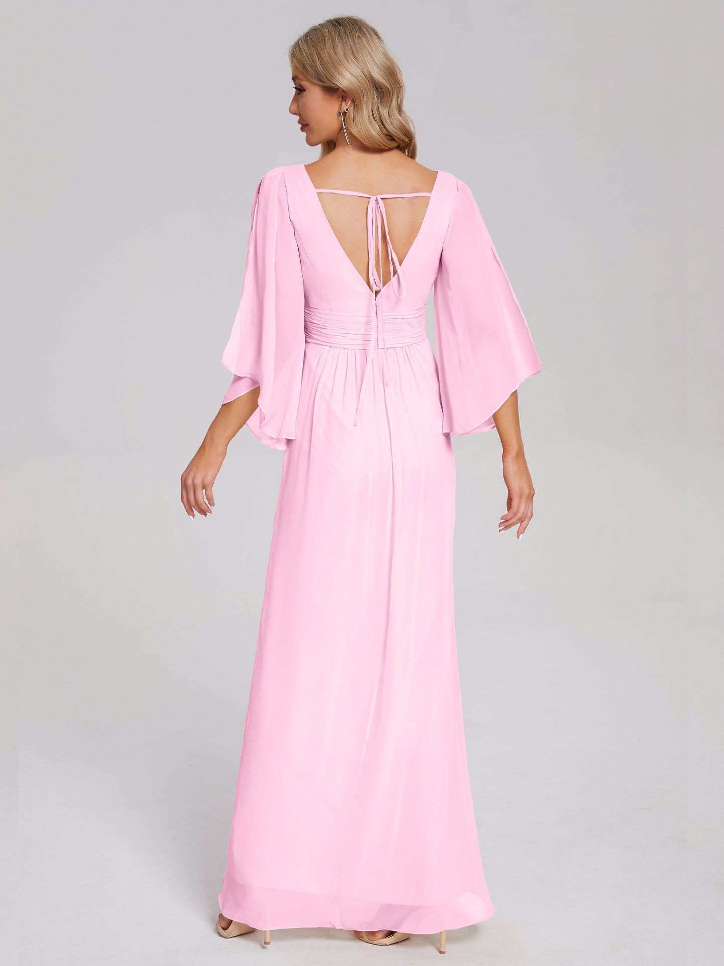 Fatima V-neck Ruffles Long Chiffon Bridesmaid Dress with Slit
