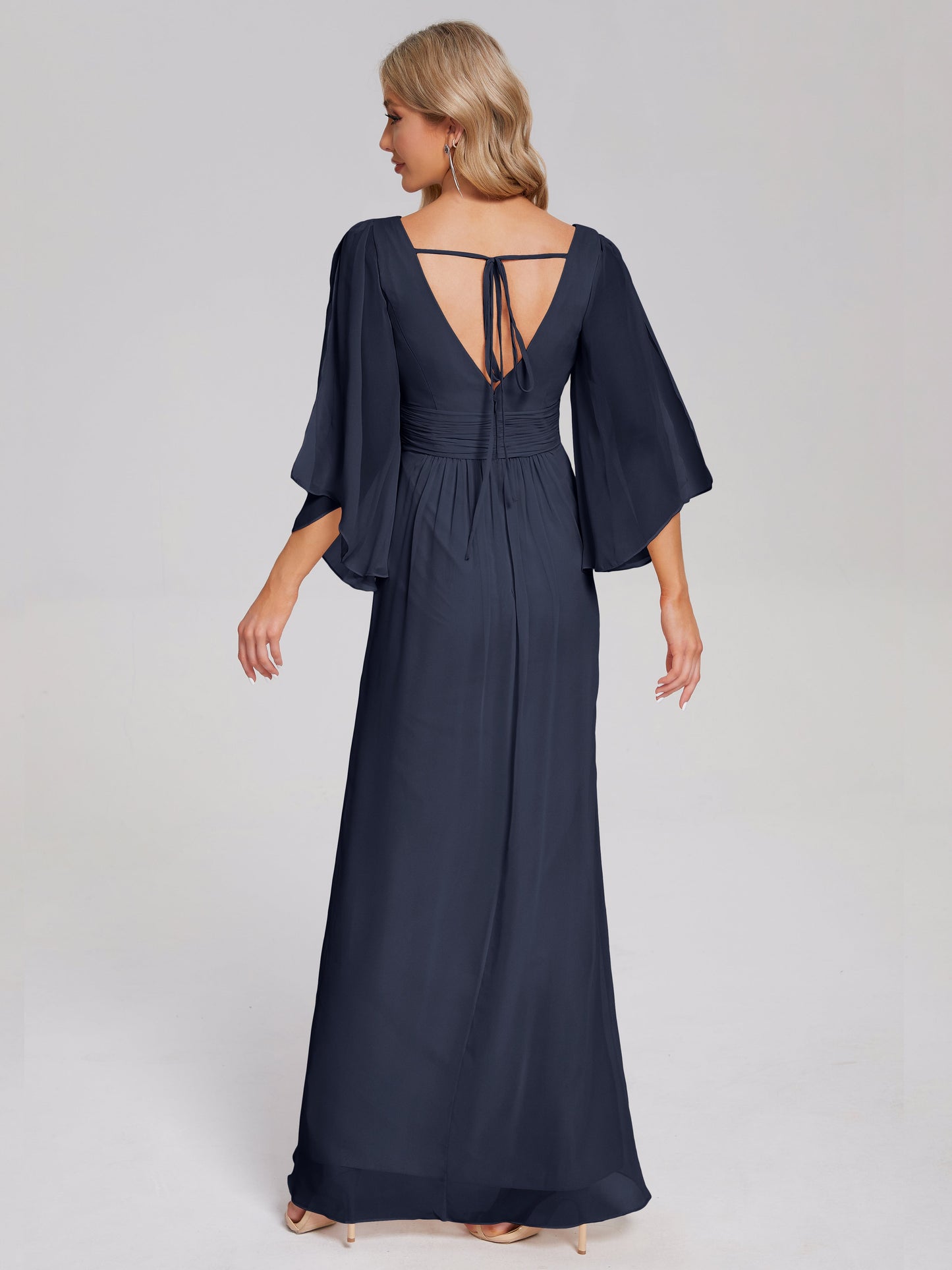 Fatima V-neck Ruffles Long Chiffon Bridesmaid Dress with Slit