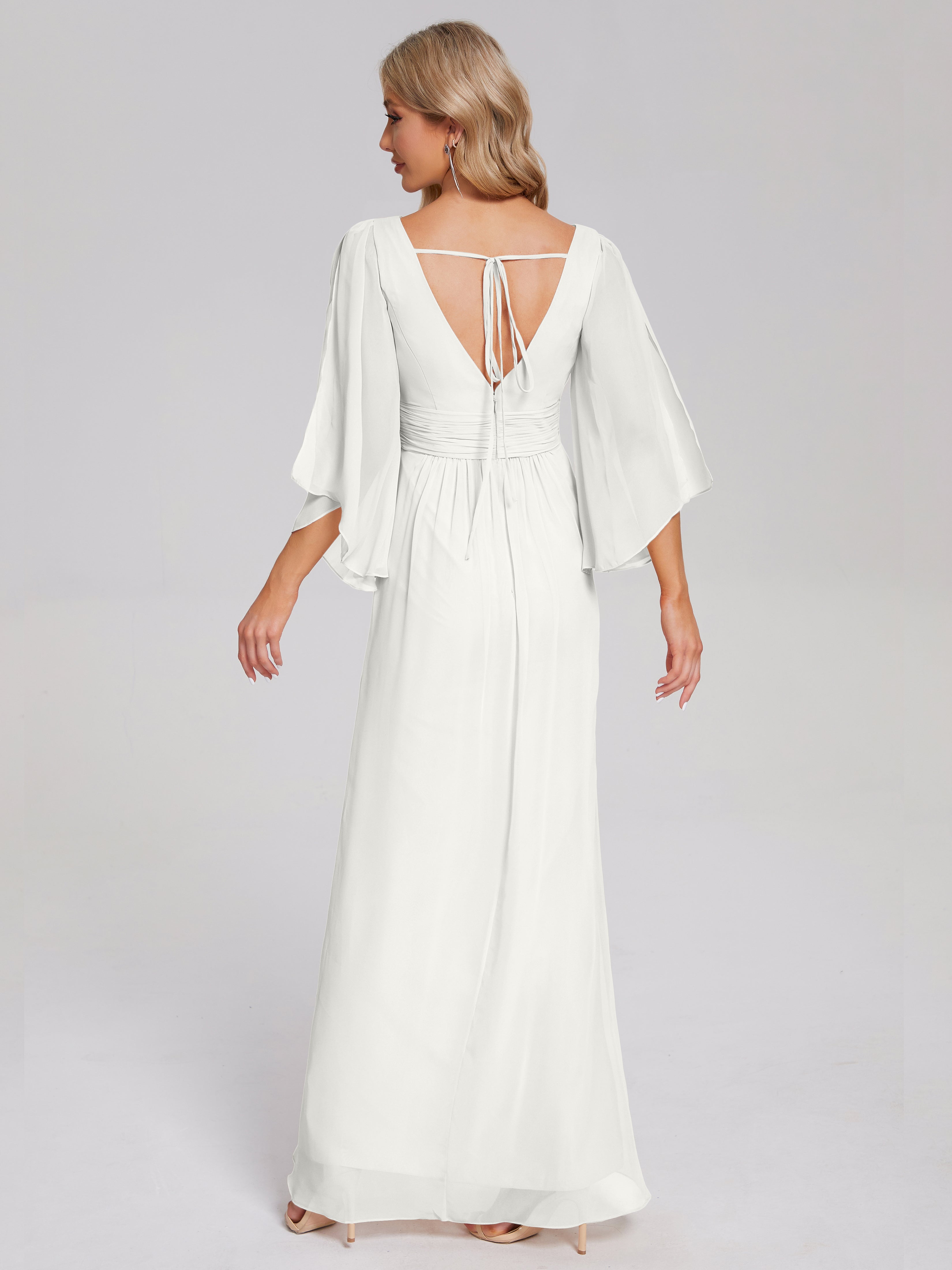 Fatima V-neck Ruffles Long Chiffon Bridesmaid Dress with Slit