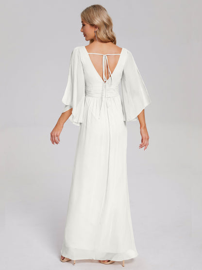 Fatima V-neck Ruffles Long Chiffon Bridesmaid Dress with Slit