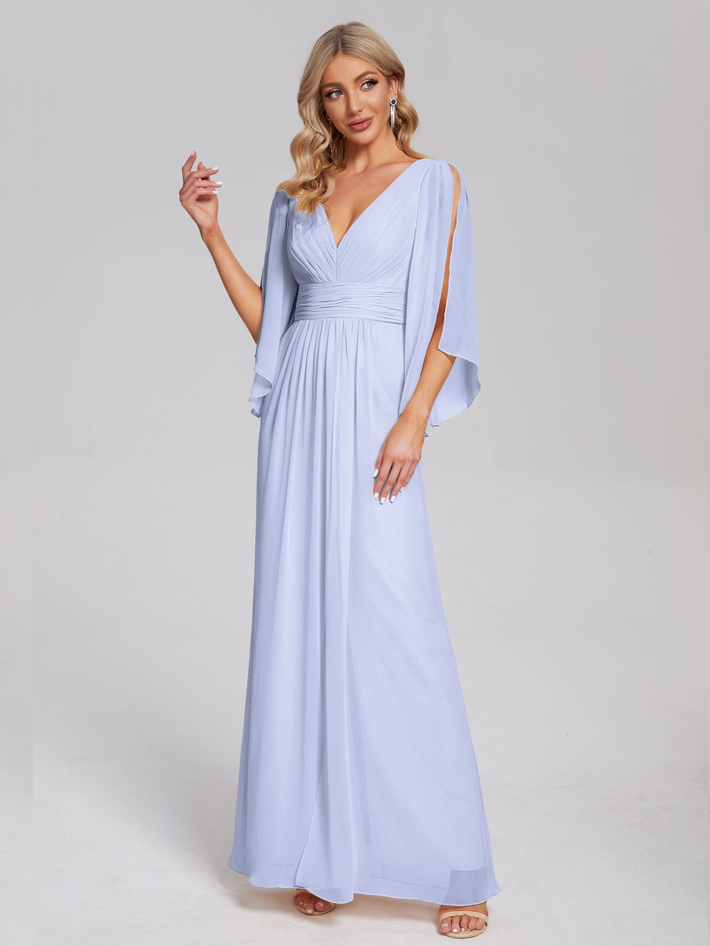 Fatima V-neck Ruffles Long Chiffon Bridesmaid Dress with Slit
