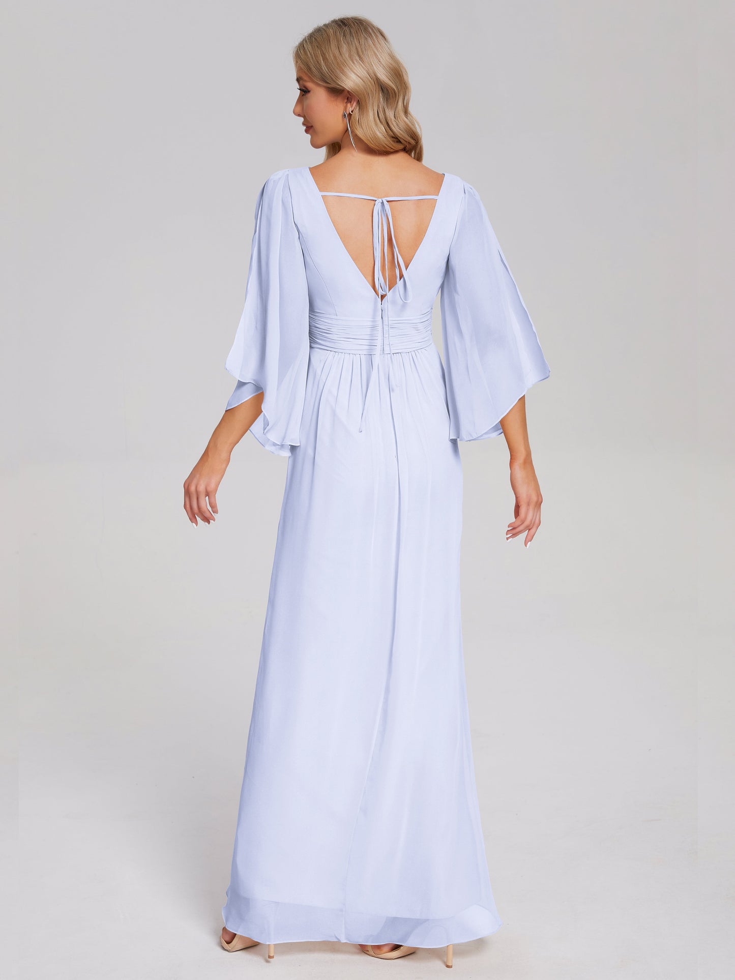 Fatima V-neck Ruffles Long Chiffon Bridesmaid Dress with Slit