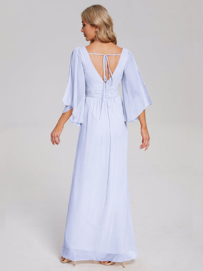 Fatima V-neck Ruffles Long Chiffon Bridesmaid Dress with Slit