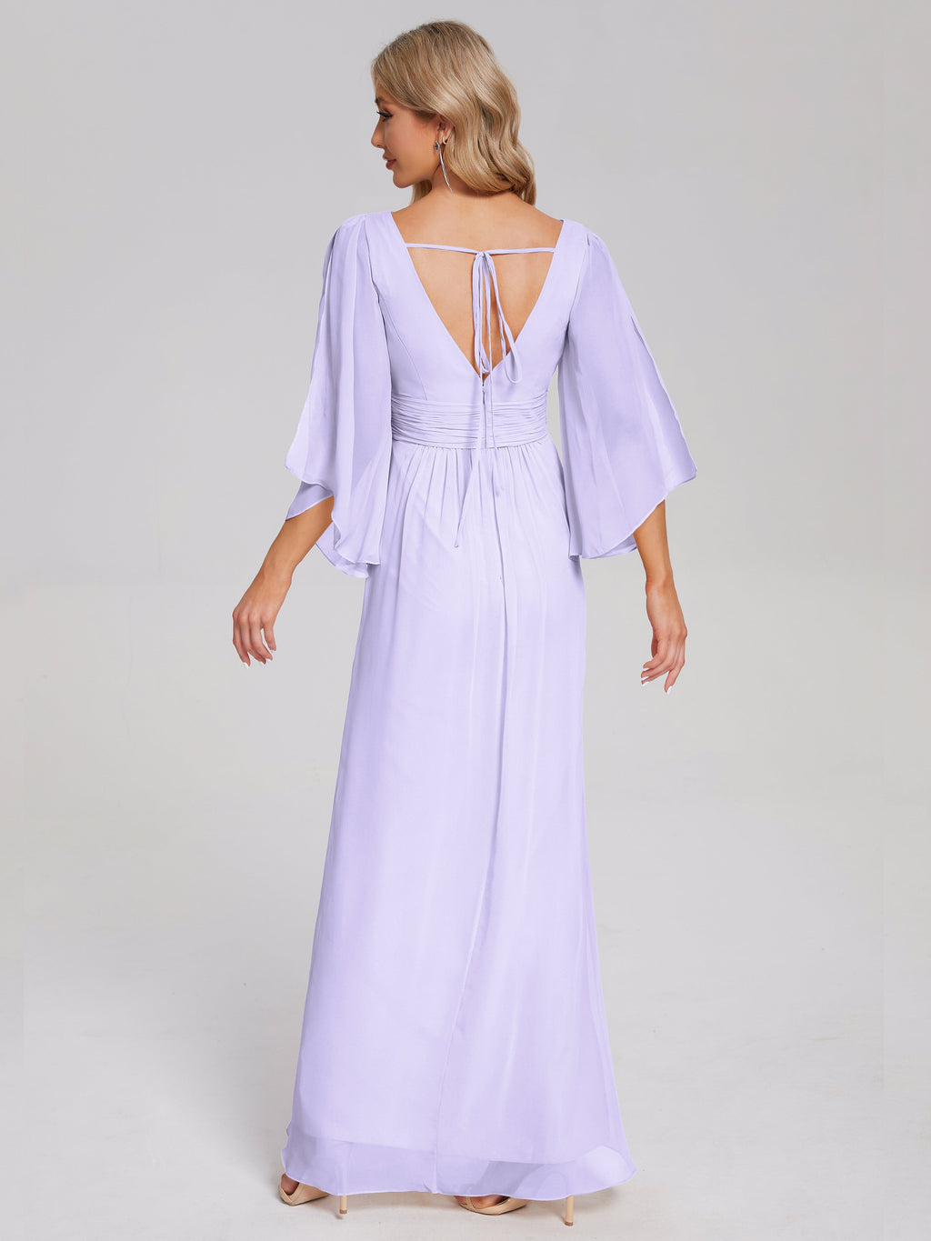 Fatima V-neck Ruffles Long Chiffon Bridesmaid Dress with Slit