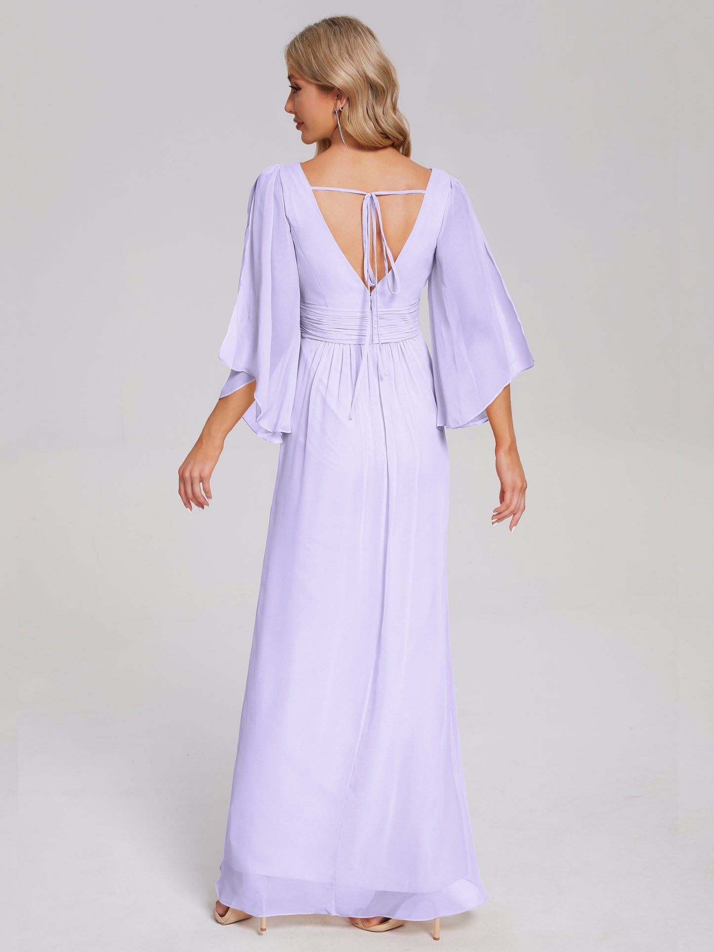 Fatima V-neck Ruffles Long Chiffon Bridesmaid Dress with Slit